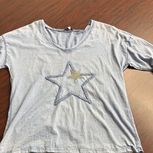 Light Blue Star Embroidered Long Sleeve Tee